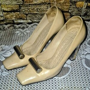 Louis Vuitton Beige Heels with Gold Accents